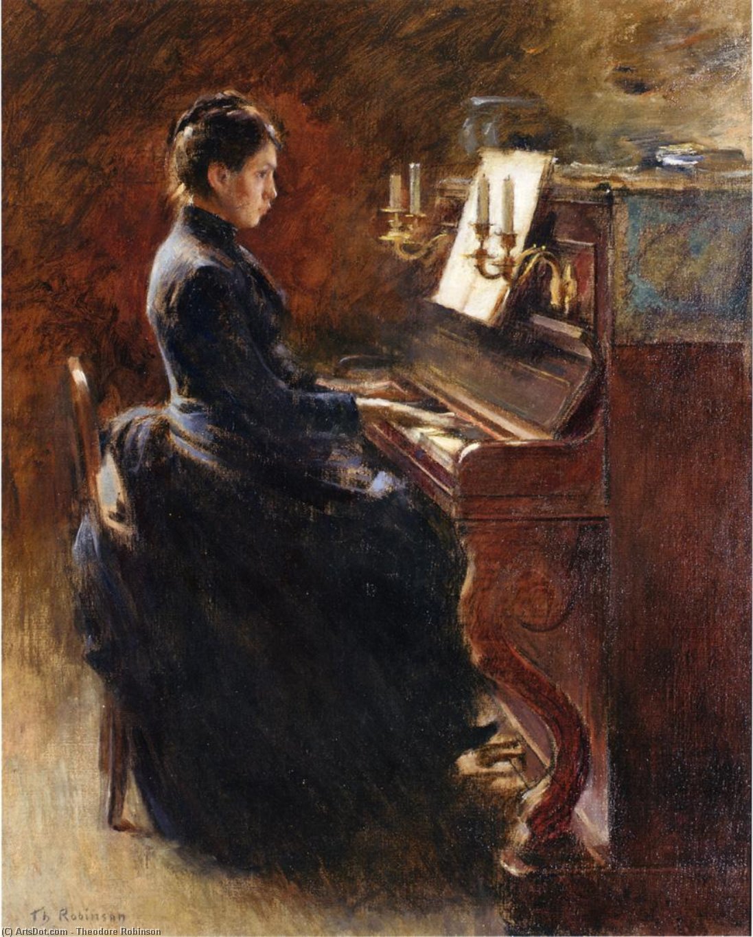 Wikioo.org – La Enciclopedia de las Bellas Artes - Pintura, Obras de arte de Theodore Robinson - Muchacha en el piano