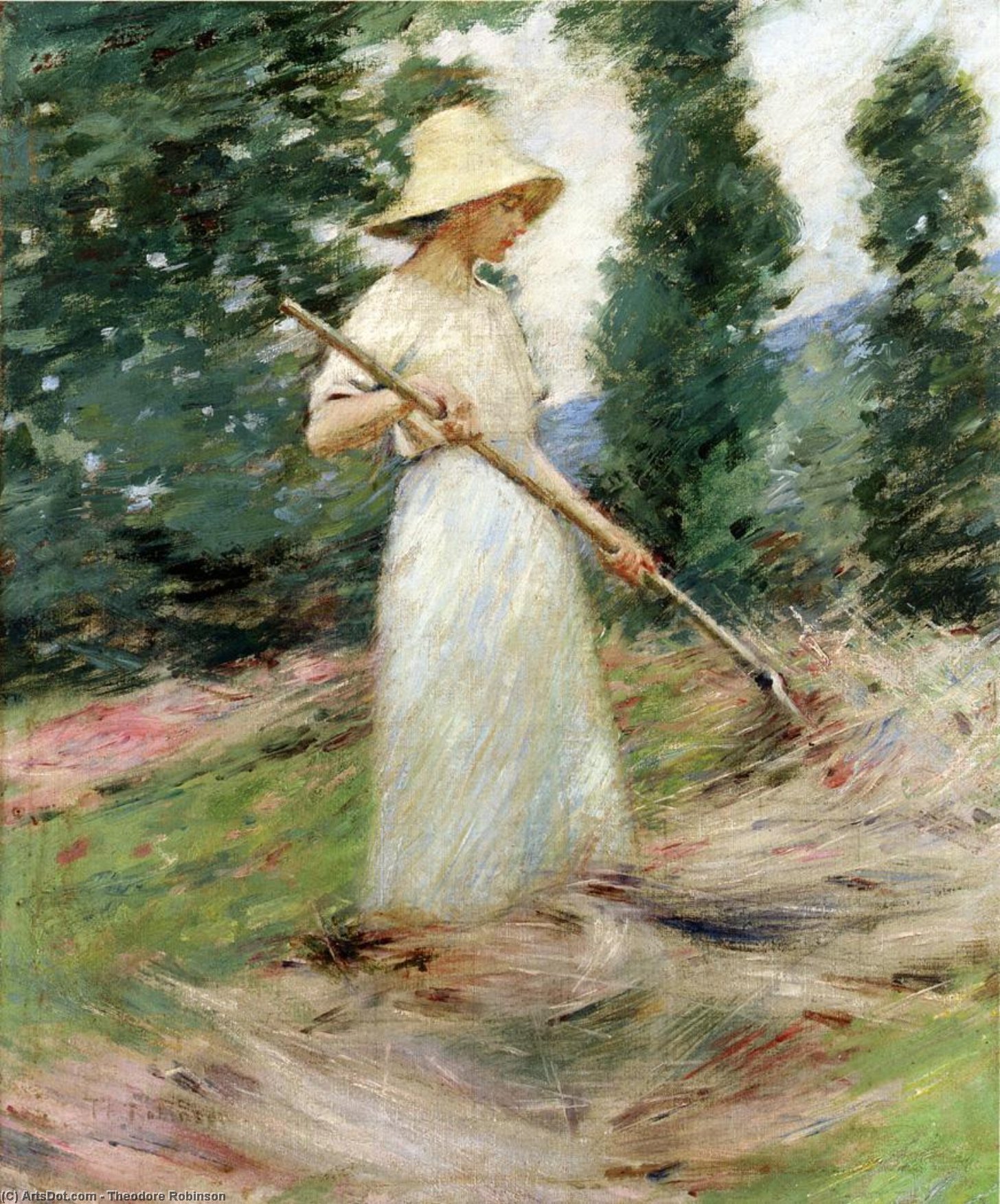 WikiOO.org - Encyclopedia of Fine Arts - Maleri, Artwork Theodore Robinson - Girl Raking Hay