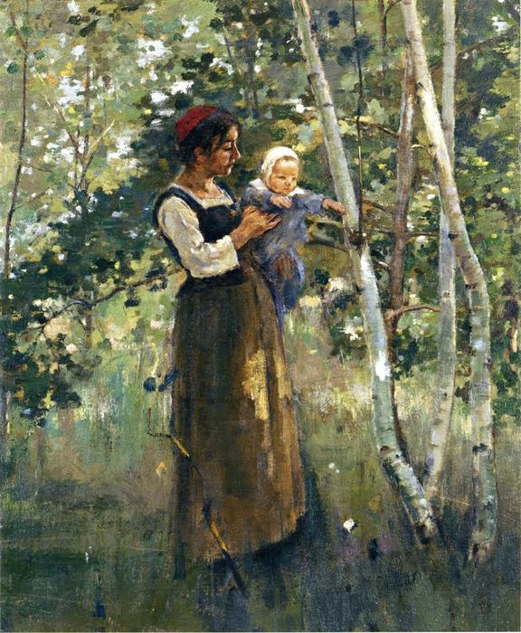 Wikioo.org - The Encyclopedia of Fine Arts - Painting, Artwork by Theodore Robinson - Mother and Child by the Hearth