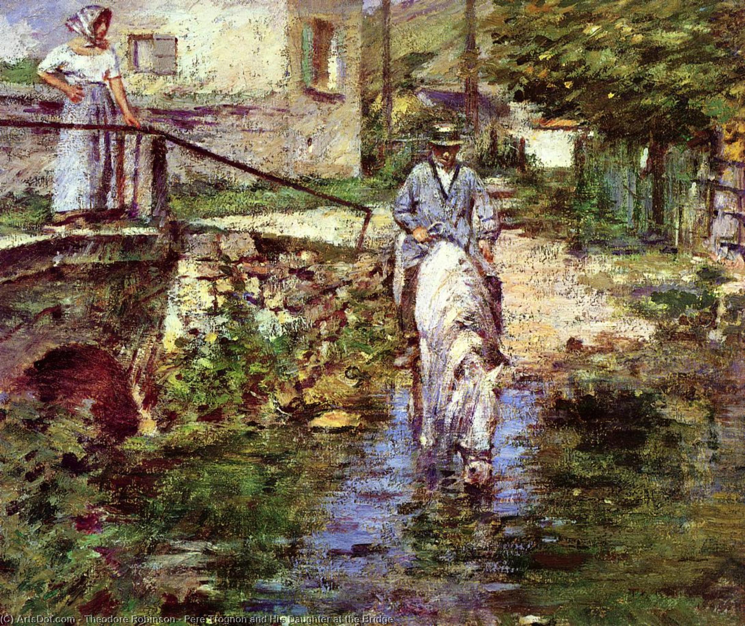 Wikioo.org - The Encyclopedia of Fine Arts - Painting, Artwork by Theodore Robinson - Pere Trognon and His Daughter at the Bridge