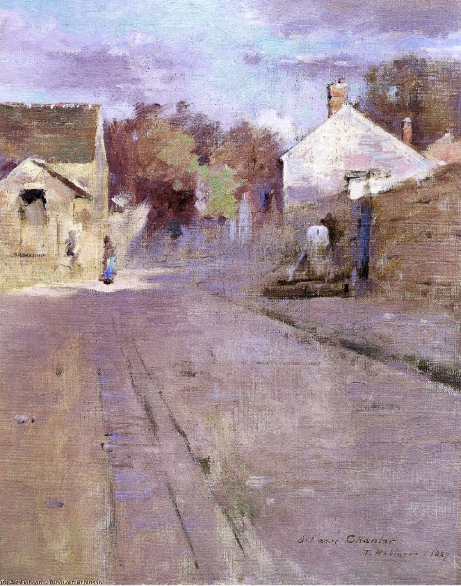 Wikioo.org - The Encyclopedia of Fine Arts - Painting, Artwork by Theodore Robinson - Street in Barbizon at Sunset