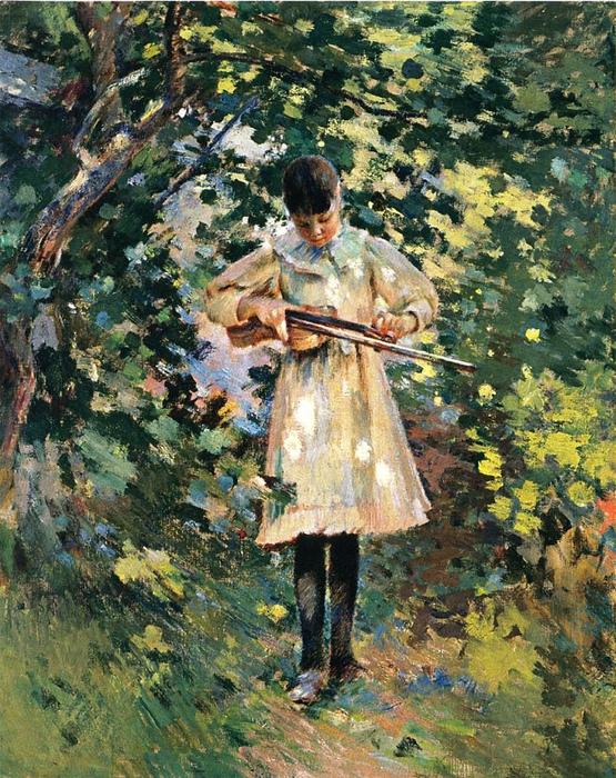 Wikioo.org - The Encyclopedia of Fine Arts - Painting, Artwork by Theodore Robinson - The Young Violinist (aka Margaret Perry)