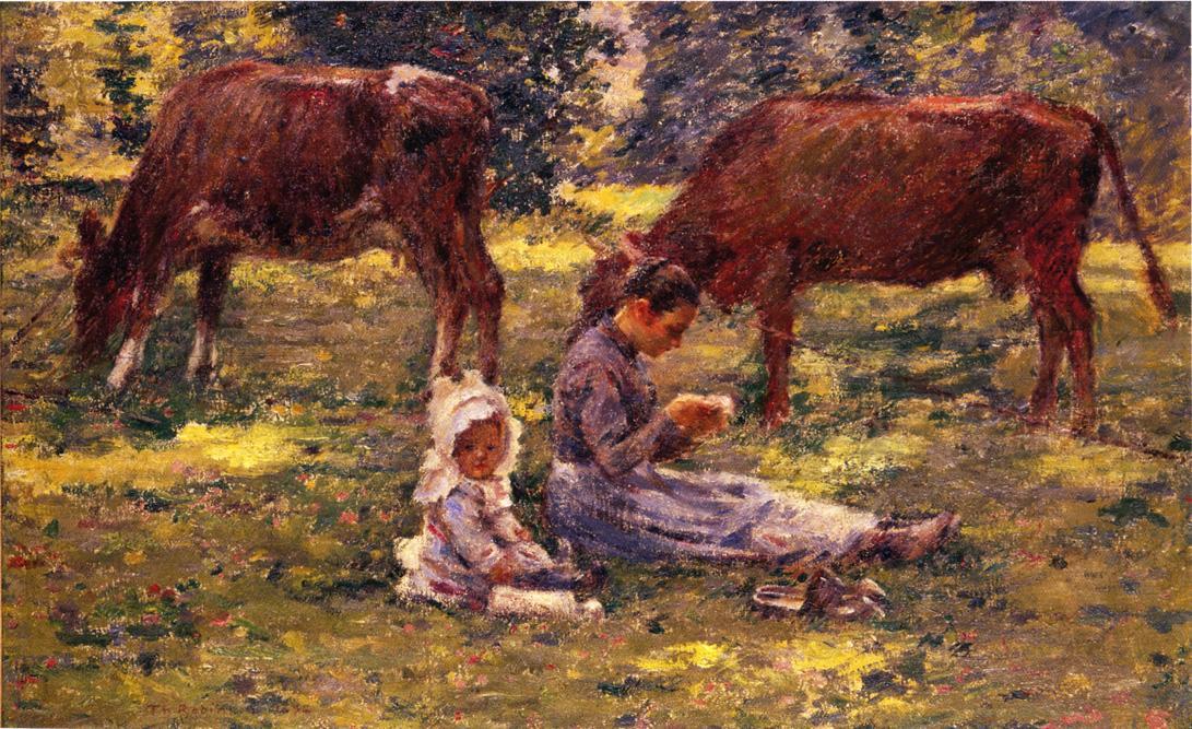 Wikoo.org - موسوعة الفنون الجميلة - اللوحة، العمل الفني Theodore Robinson - Watching the Cows