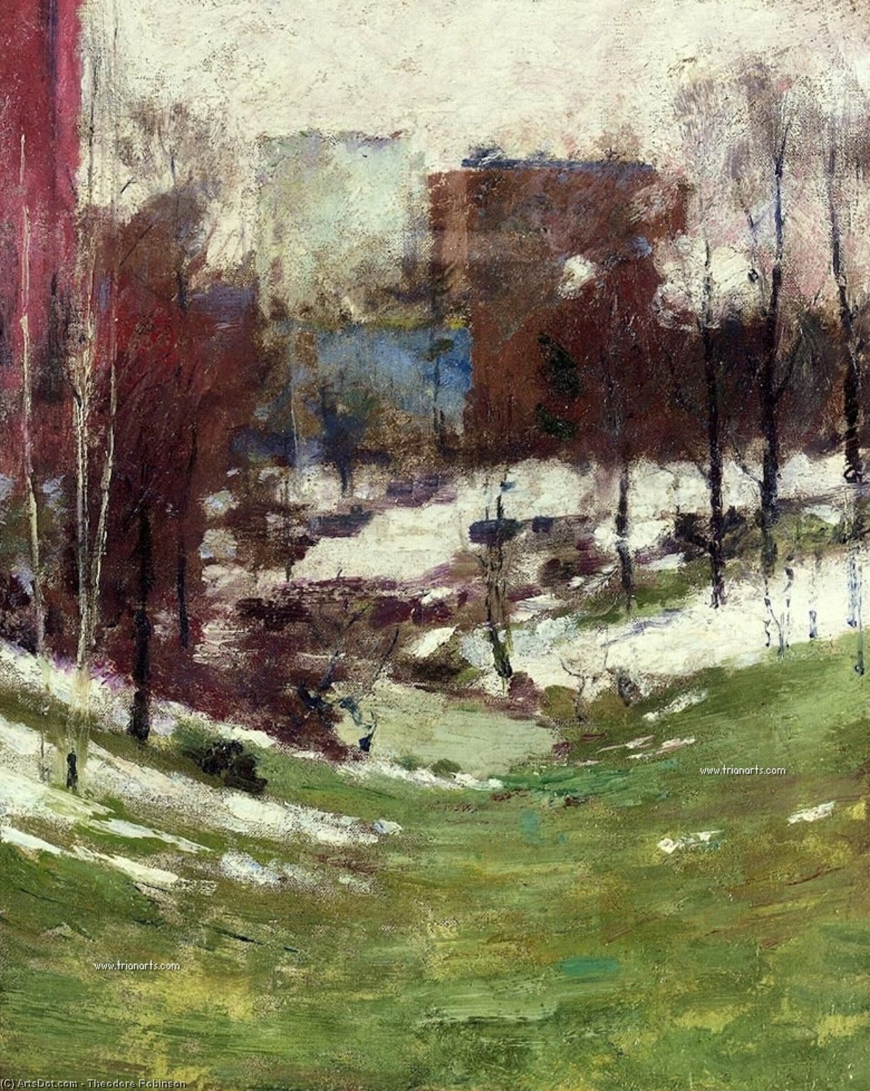 WikiOO.org – 美術百科全書 - 繪畫，作品 Theodore Robinson - 冬天 在 纽约  市