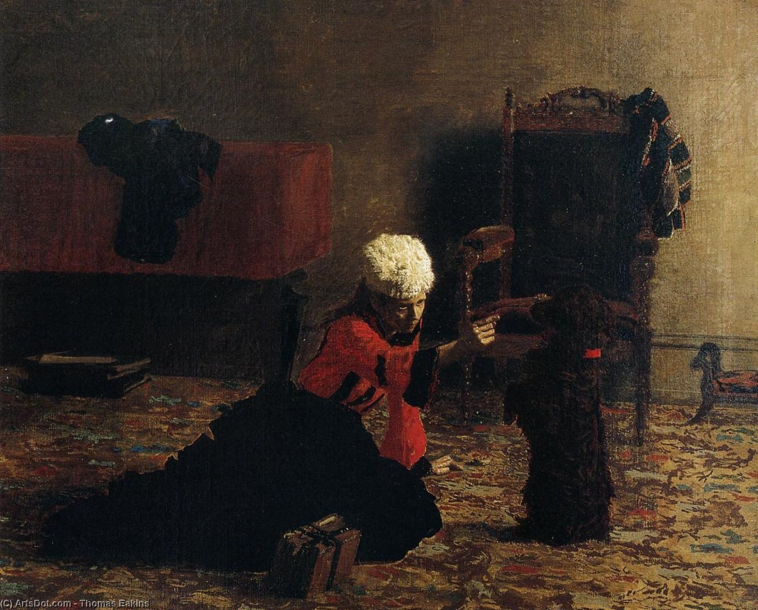 Wikioo.org – L'Enciclopedia delle Belle Arti - Pittura, Opere di Thomas Eakins - Elizabeth Crowell con un cane