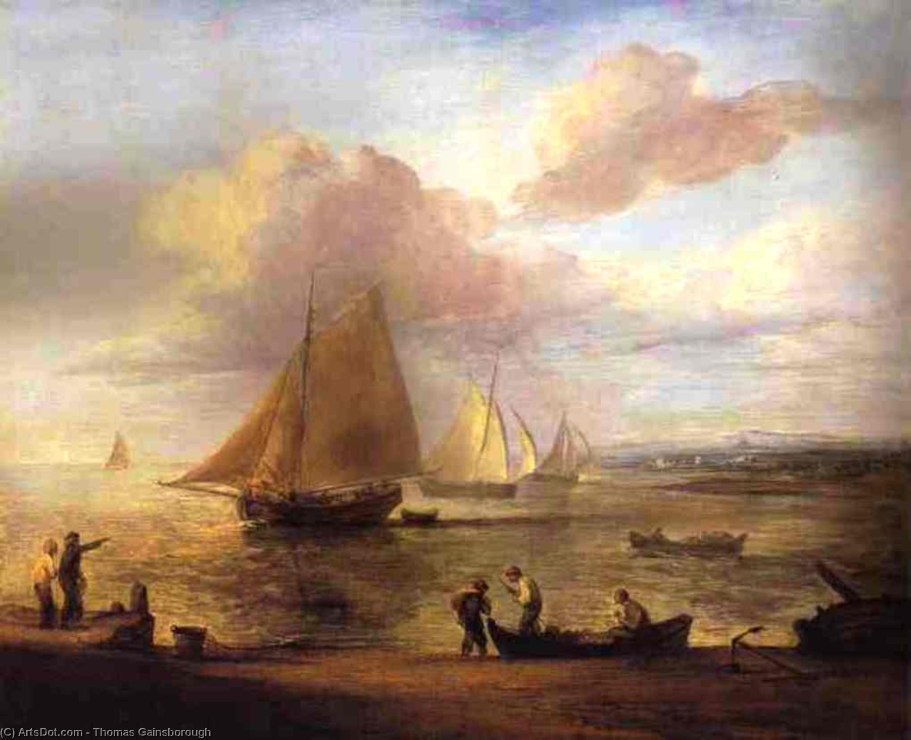 WikiOO.org - אנציקלופדיה לאמנויות יפות - ציור, יצירות אמנות Thomas Gainsborough - Coastal Scene, a Calm