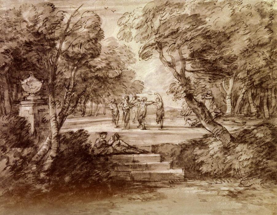 WikiOO.org - Енциклопедия за изящни изкуства - Живопис, Произведения на изкуството Thomas Gainsborough - Dancers With Musicians In A Woodland Glade