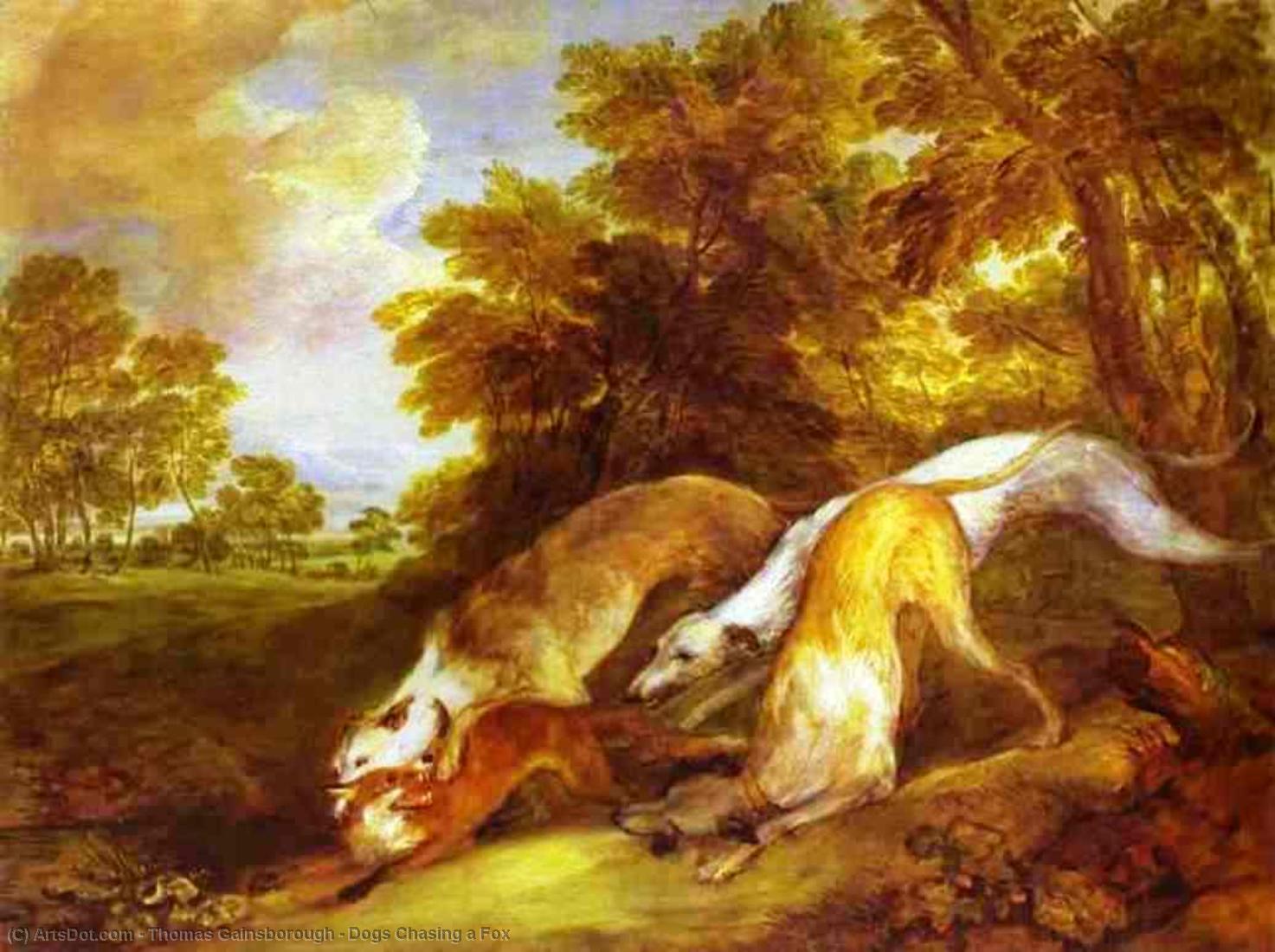 Wikioo.org – La Enciclopedia de las Bellas Artes - Pintura, Obras de arte de Thomas Gainsborough - Perros Chasing un Fox