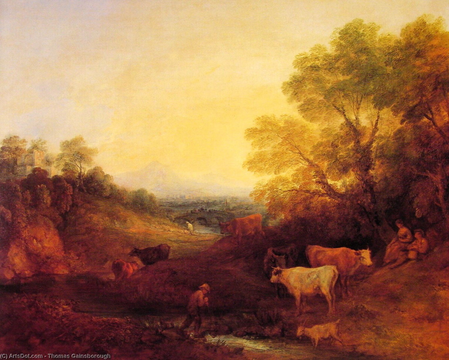 Wikioo.org - Bách khoa toàn thư về mỹ thuật - Vẽ tranh, Tác phẩm nghệ thuật Thomas Gainsborough - Landscape with Cattle