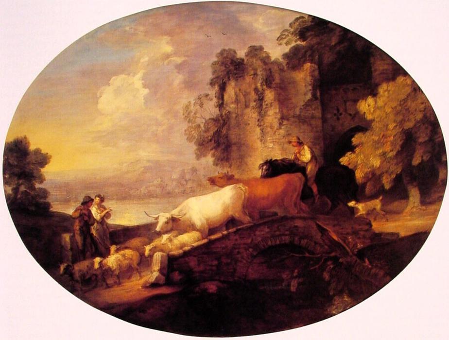 Wikioo.org - The Encyclopedia of Fine Arts - Painting, Artwork by Thomas Gainsborough - River Landscape with Rustic Lovers