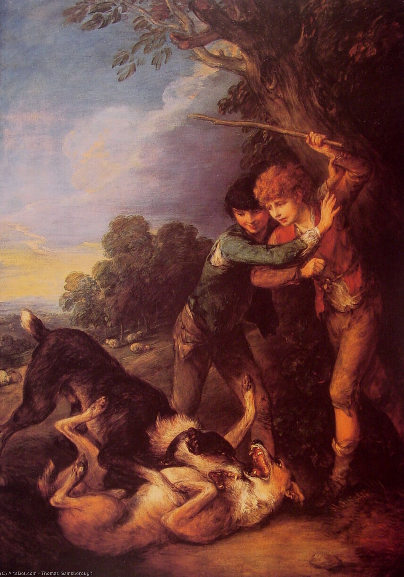 Wikioo.org - The Encyclopedia of Fine Arts - Painting, Artwork by Thomas Gainsborough - Shepherd Boys with Dogs Fighting