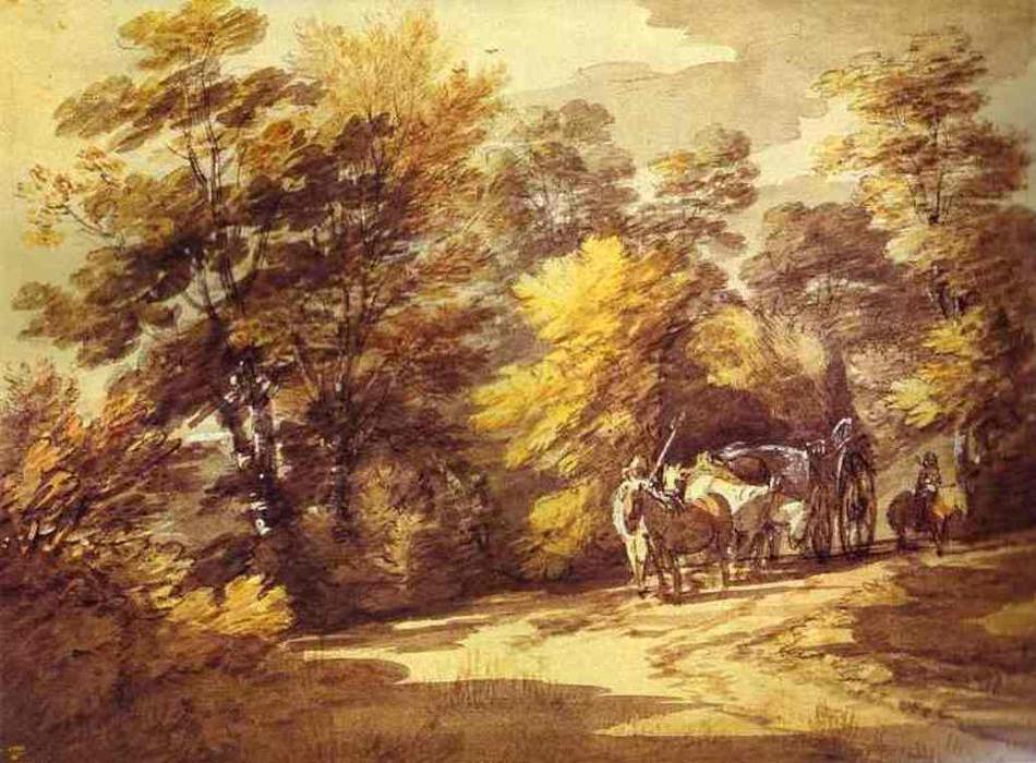 WikiOO.org - Енциклопедия за изящни изкуства - Живопис, Произведения на изкуството Thomas Gainsborough - Wooded Landscape with a Waggon in the Shade