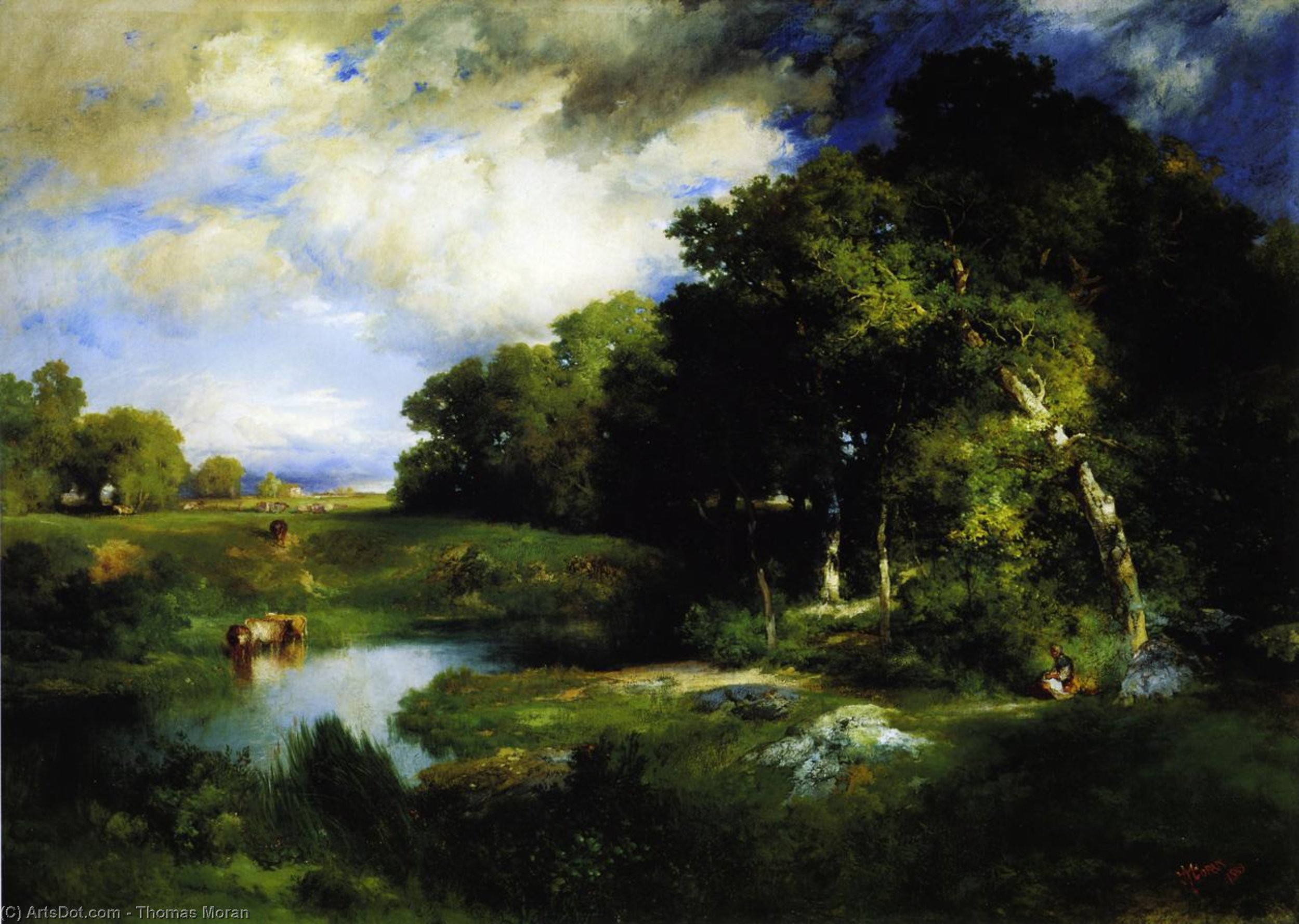 Wikioo.org - สารานุกรมวิจิตรศิลป์ - จิตรกรรม Thomas Moran - A Pastoral Landscape