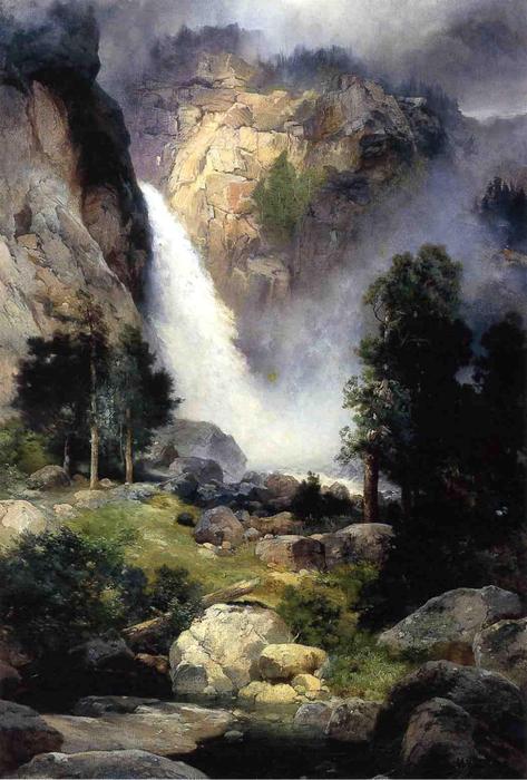 WikiOO.org - دایره المعارف هنرهای زیبا - نقاشی، آثار هنری Thomas Moran - Cascade FAlls, Yosemite