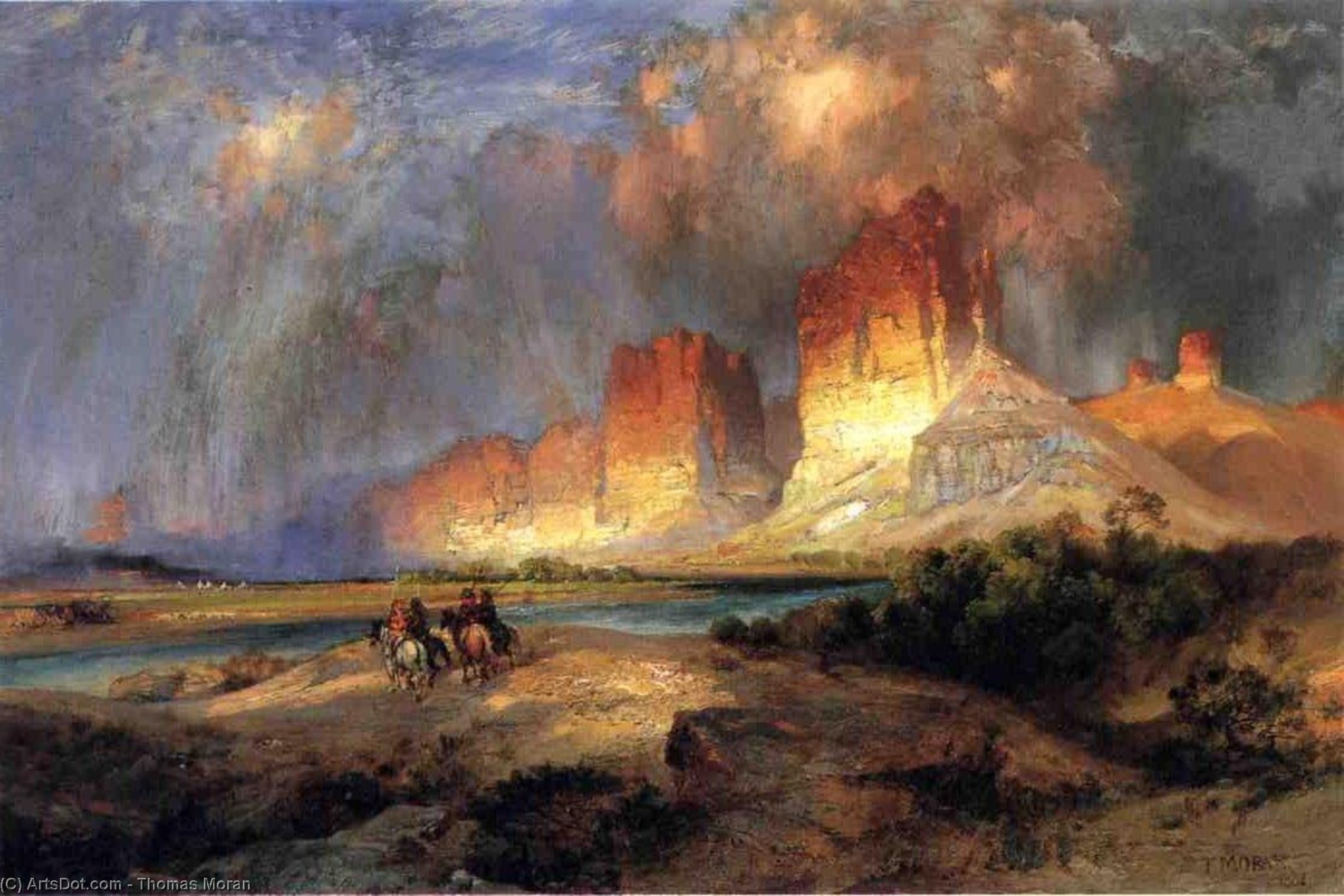 Wikioo.org - The Encyclopedia of Fine Arts - Painting, Artwork by Thomas Moran - Cliffs of the Upper Colorado River