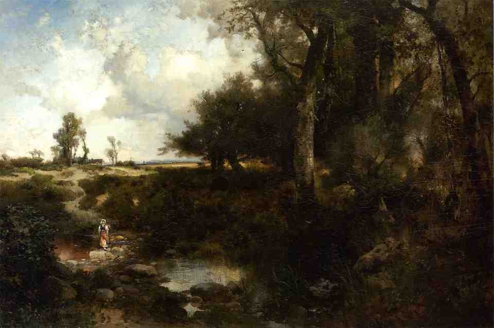 Wikioo.org - The Encyclopedia of Fine Arts - Painting, Artwork by Thomas Moran - Crossing the Brook Near Plainfield, New Jersey