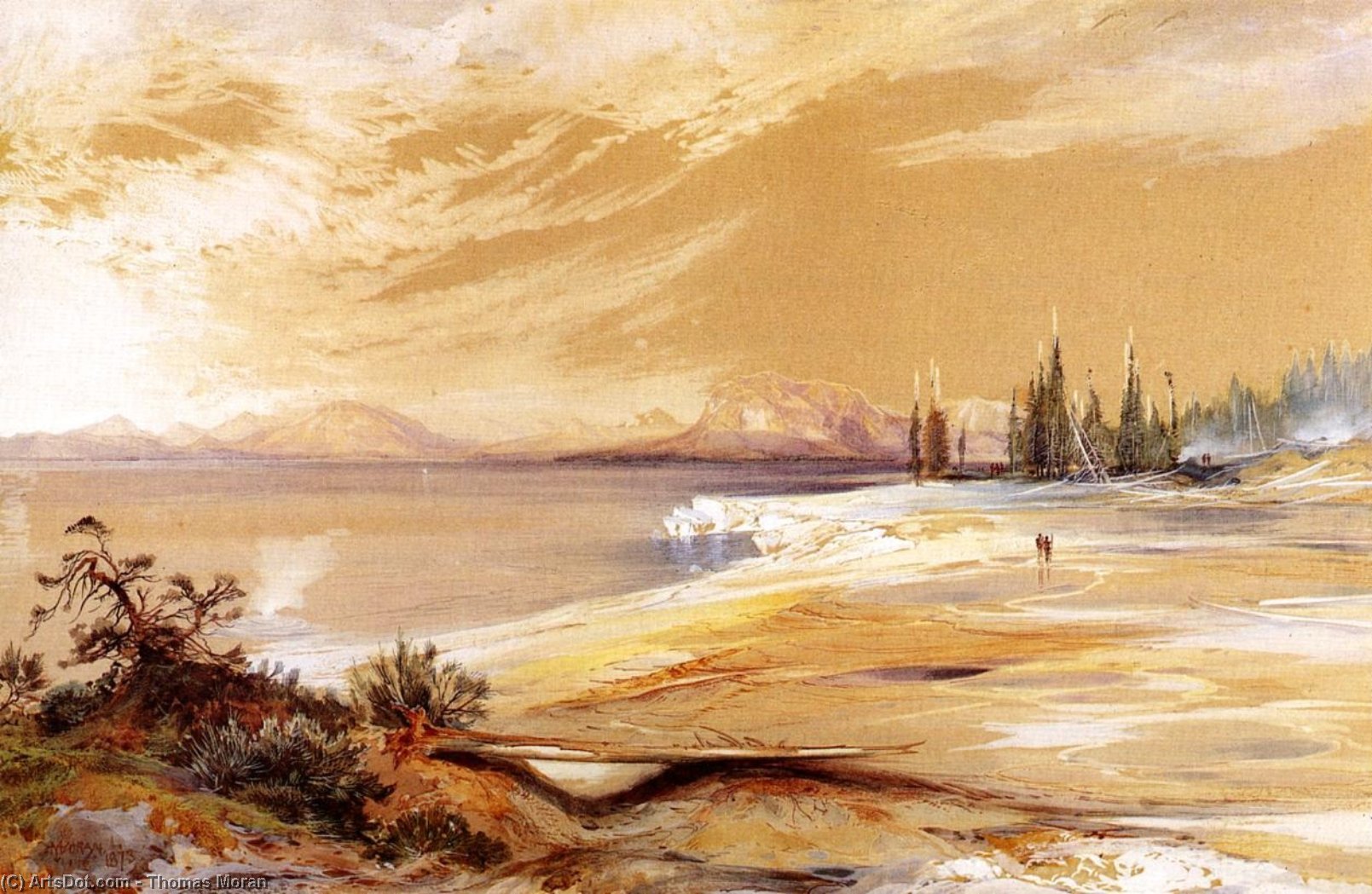 WikiOO.org - 百科事典 - 絵画、アートワーク Thomas Moran - イエローストーン湖の岸に温泉