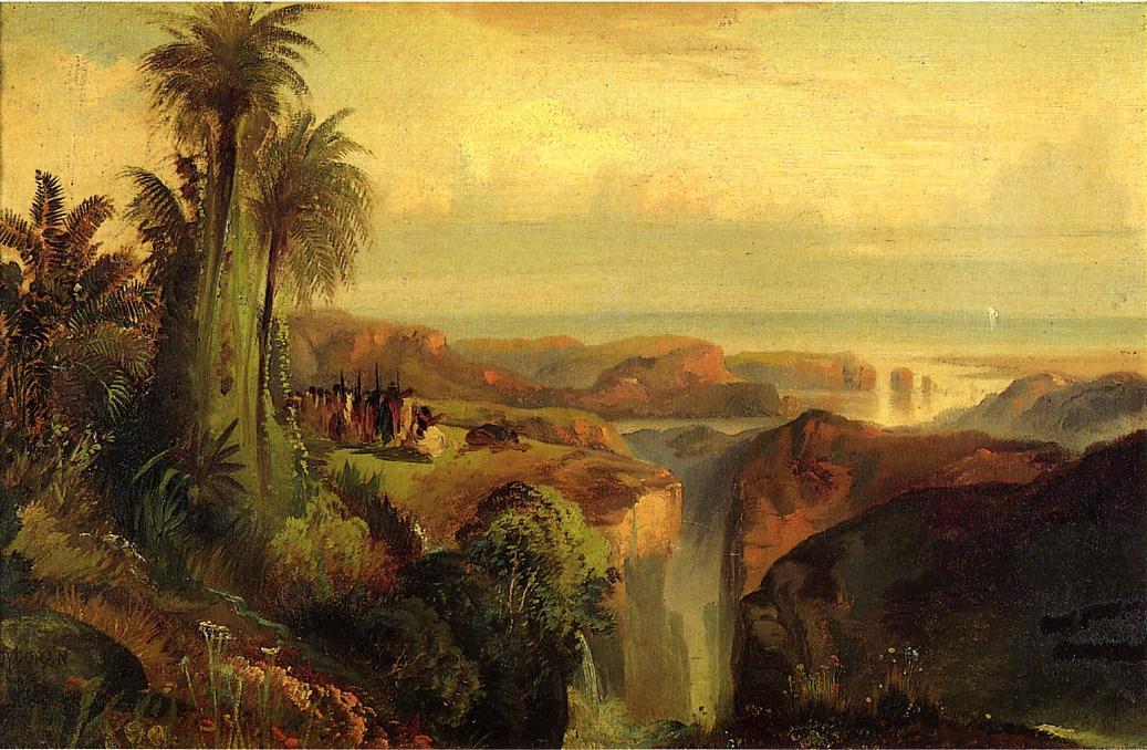 Wikioo.org – La Enciclopedia de las Bellas Artes - Pintura, Obras de arte de Thomas Moran - Indios en un acantilado