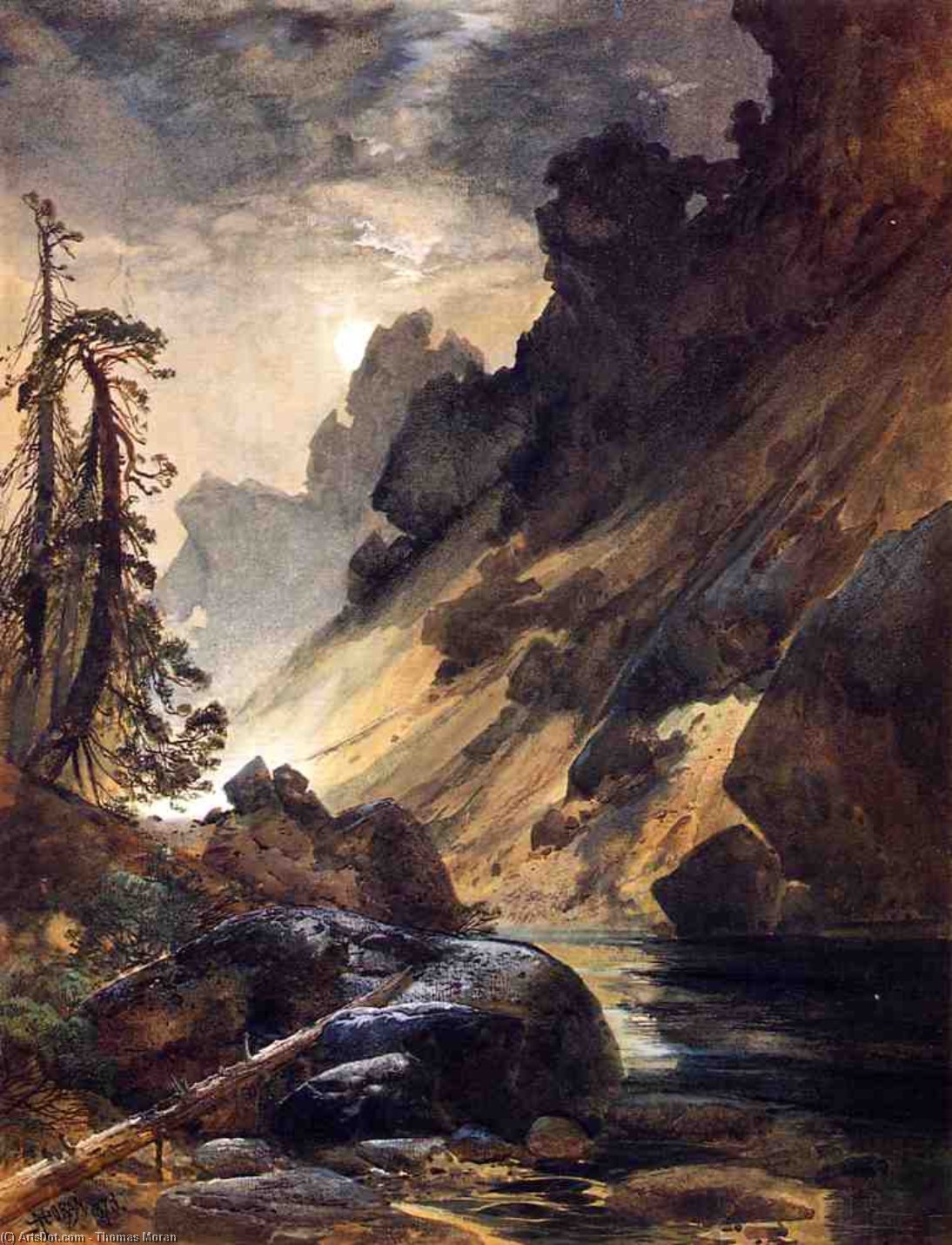 Wikioo.org - The Encyclopedia of Fine Arts - Painting, Artwork by Thomas Moran - Moonlight, Devil's Den