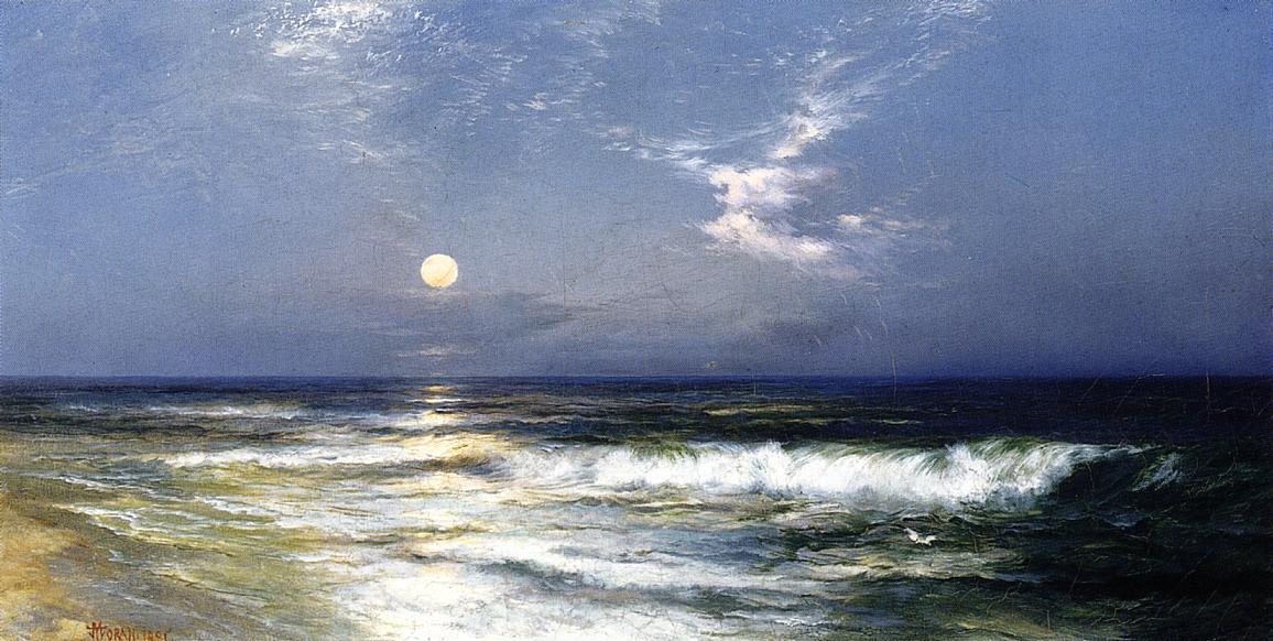 Wikioo.org - The Encyclopedia of Fine Arts - Painting, Artwork by Thomas Moran - Moonlit Seascape