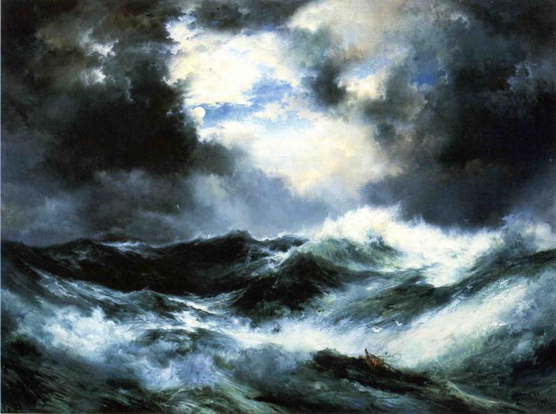 Wikioo.org - The Encyclopedia of Fine Arts - Painting, Artwork by Thomas Moran - Moonlit Shipwreck at Sea