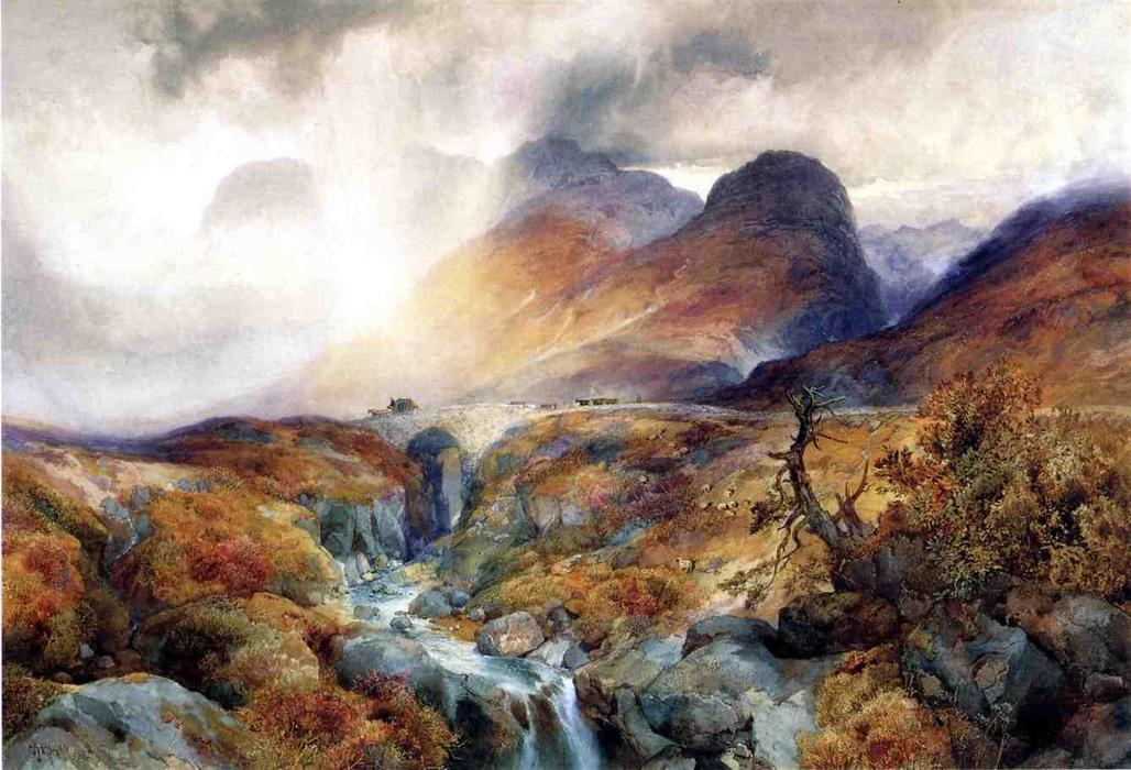 WikiOO.org - Encyclopedia of Fine Arts - Lukisan, Artwork Thomas Moran - Pass at Glencoe, Scotland