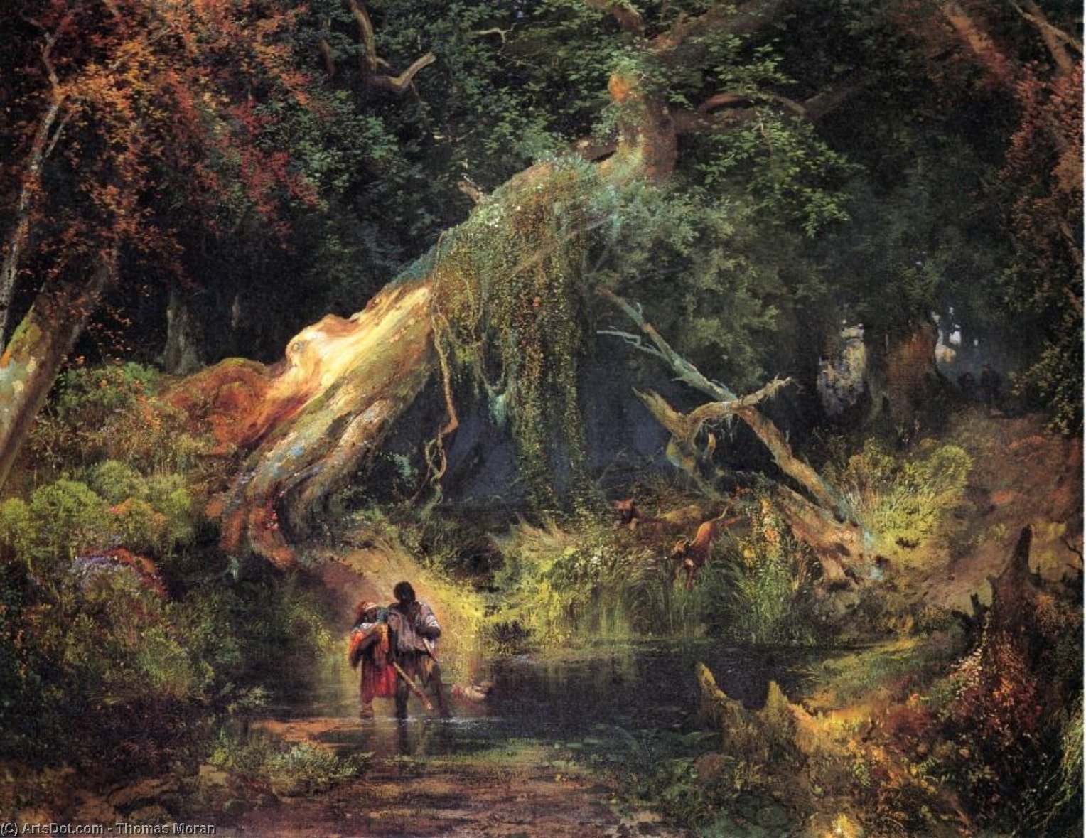 Wikioo.org - The Encyclopedia of Fine Arts - Painting, Artwork by Thomas Moran - Slave Hunt, Dismal Swamp, Virginia