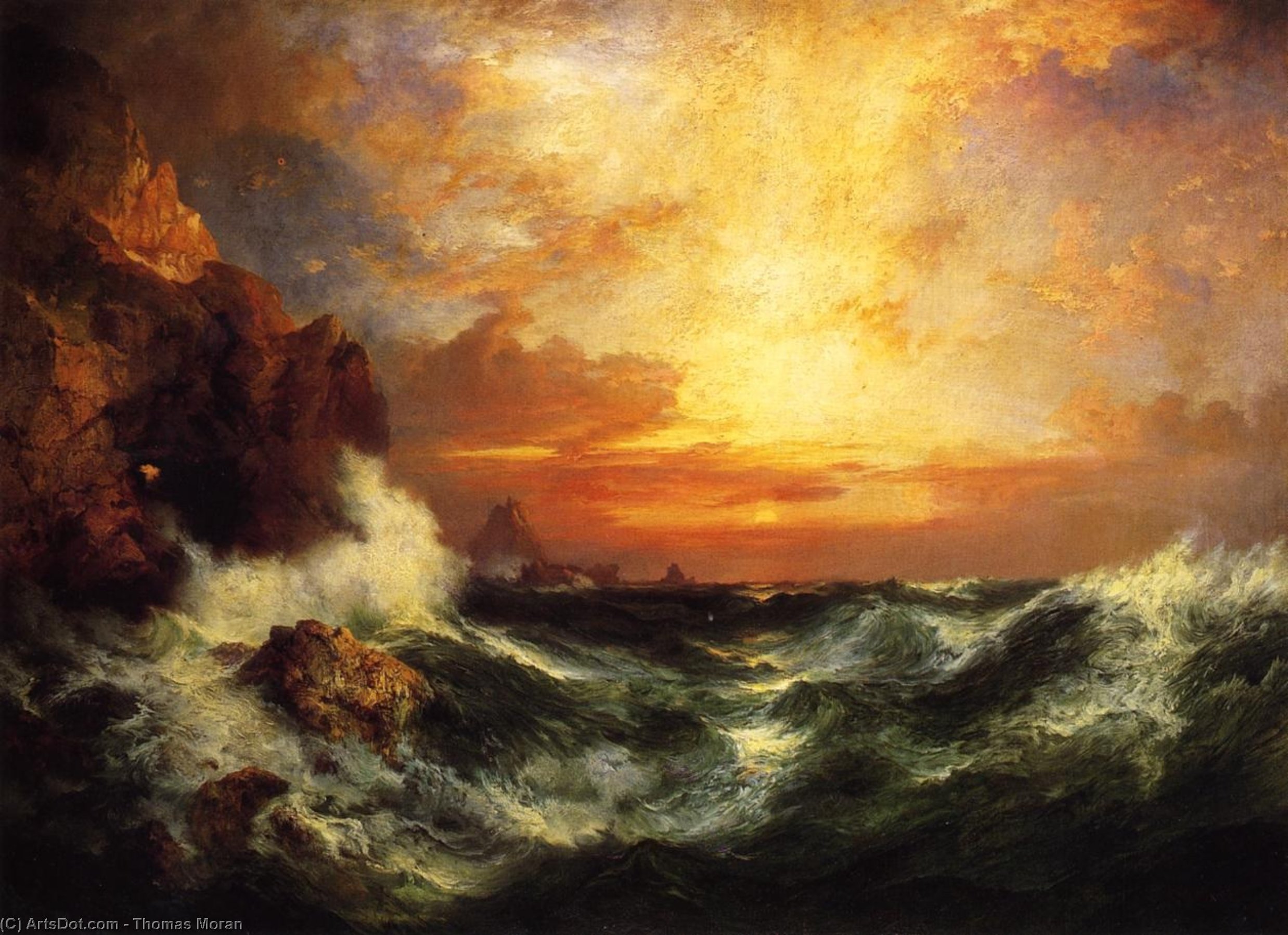 Wikioo.org - The Encyclopedia of Fine Arts - Painting, Artwork by Thomas Moran - Sunset near Land's End, Cornwall, England