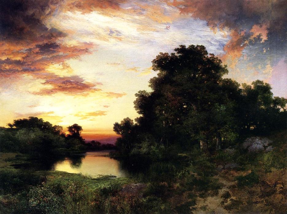 Wikioo.org - The Encyclopedia of Fine Arts - Painting, Artwork by Thomas Moran - Sunset on Long Island 1