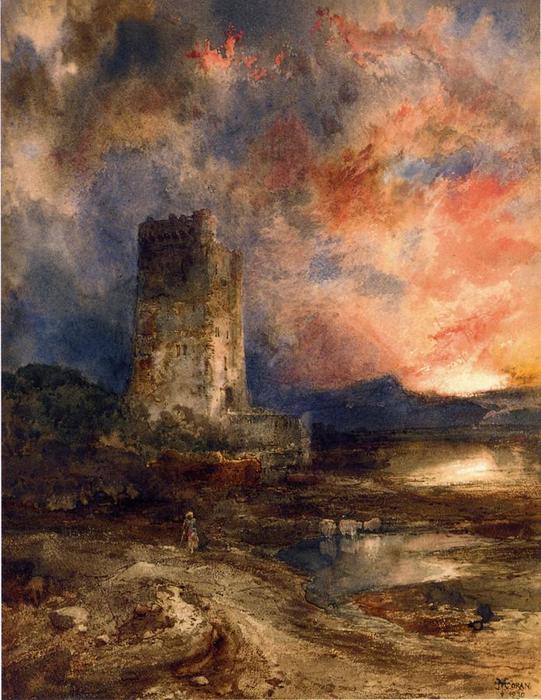 WikiOO.org - Encyclopedia of Fine Arts - Festés, Grafika Thomas Moran - Sunset on the Moor