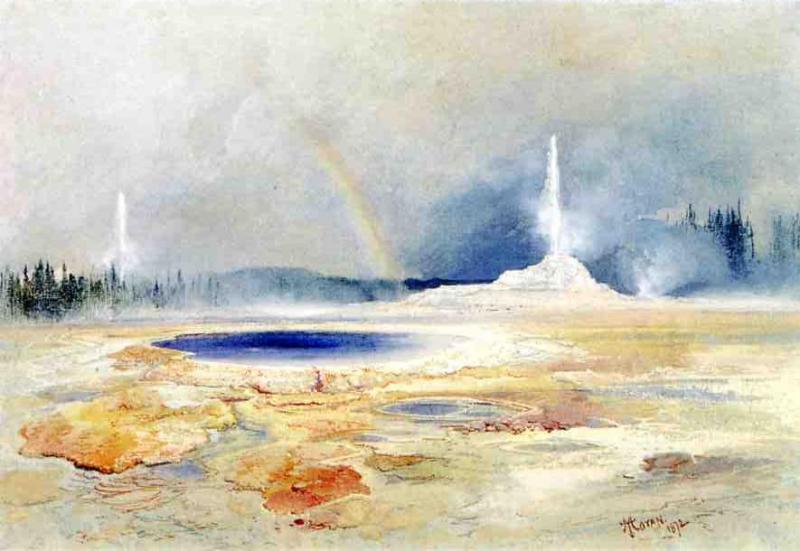WikiOO.org – 美術百科全書 - 繪畫，作品 Thomas Moran - 城堡间歇泉，火孔盆地