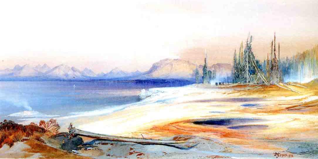 WikiOO.org - 百科事典 - 絵画、アートワーク Thomas Moran - 温泉のあるイエローストーン湖