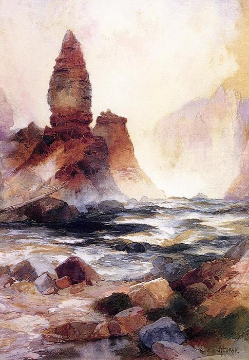 WikiOO.org – 美術百科全書 - 繪畫，作品 Thomas Moran - 塔瀑布和硫石，黄石