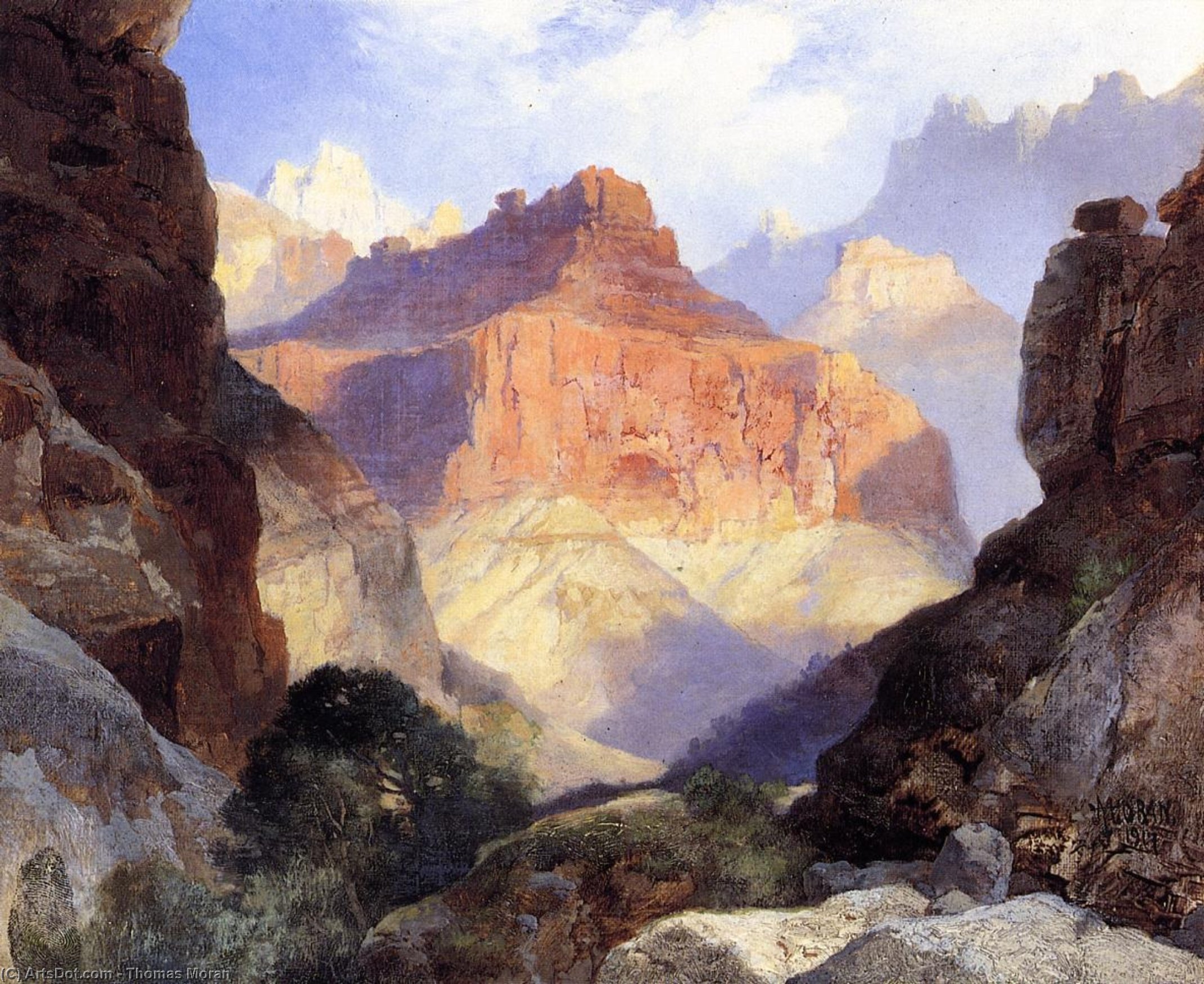 Wikioo.org - The Encyclopedia of Fine Arts - Painting, Artwork by Thomas Moran - Under the Red Wall, Grand Canyon of Arizona