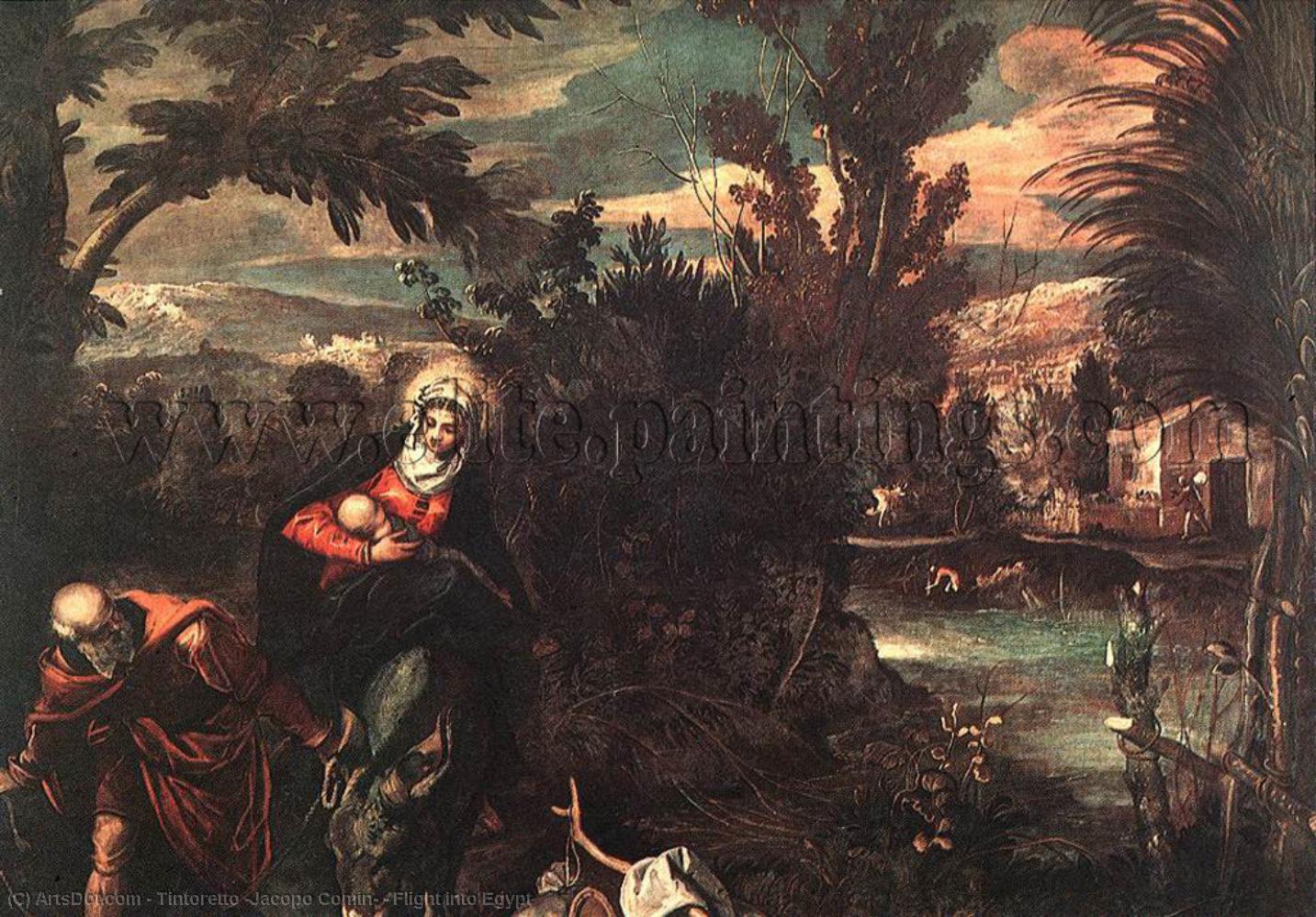 WikiOO.org – 美術百科全書 - 繪畫，作品 Tintoretto (Jacopo Comin) - 飞入 埃及
