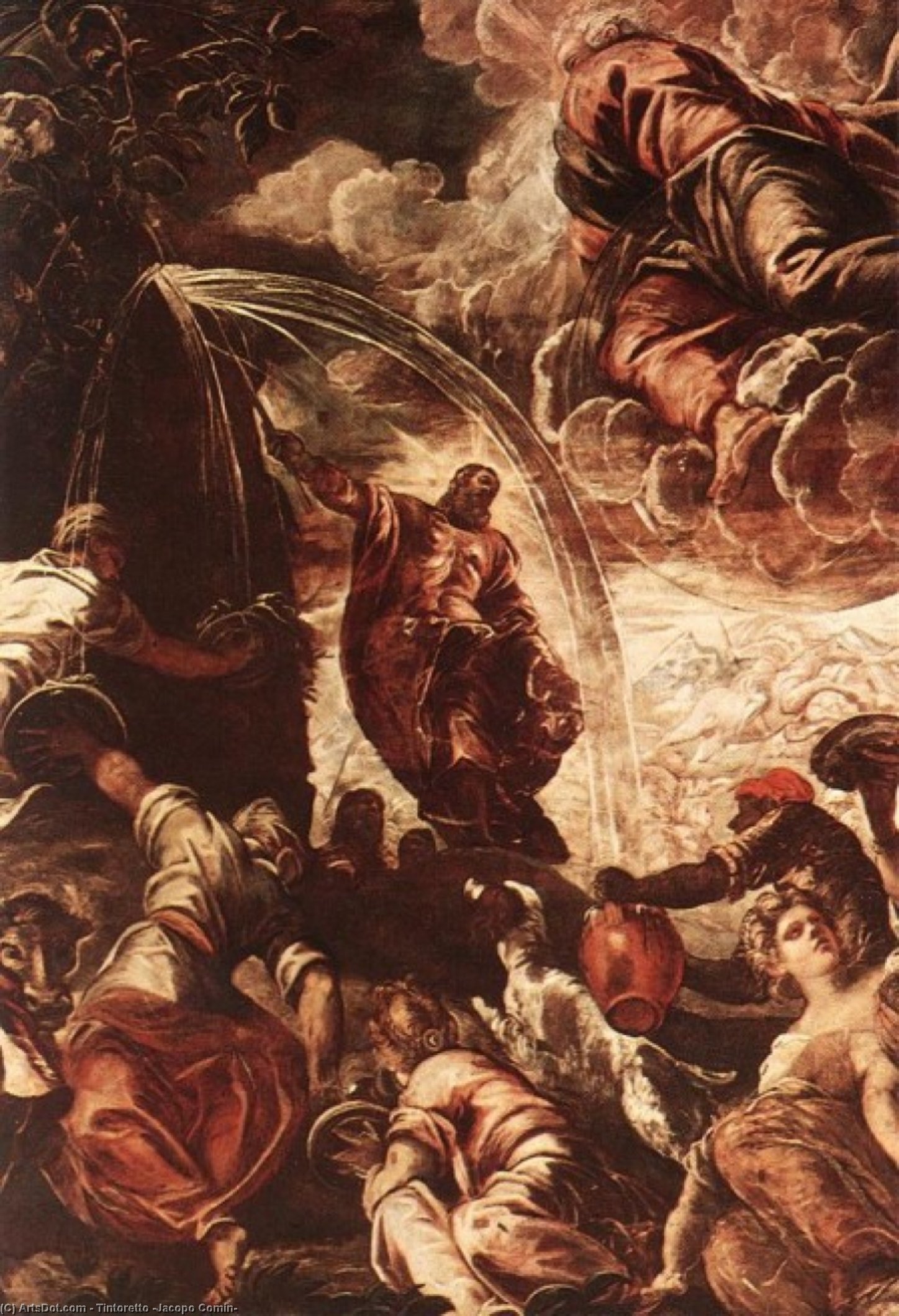 WikiOO.org – 美術百科全書 - 繪畫，作品 Tintoretto (Jacopo Comin) - 摩西图 水  从  的  岩石  detail1