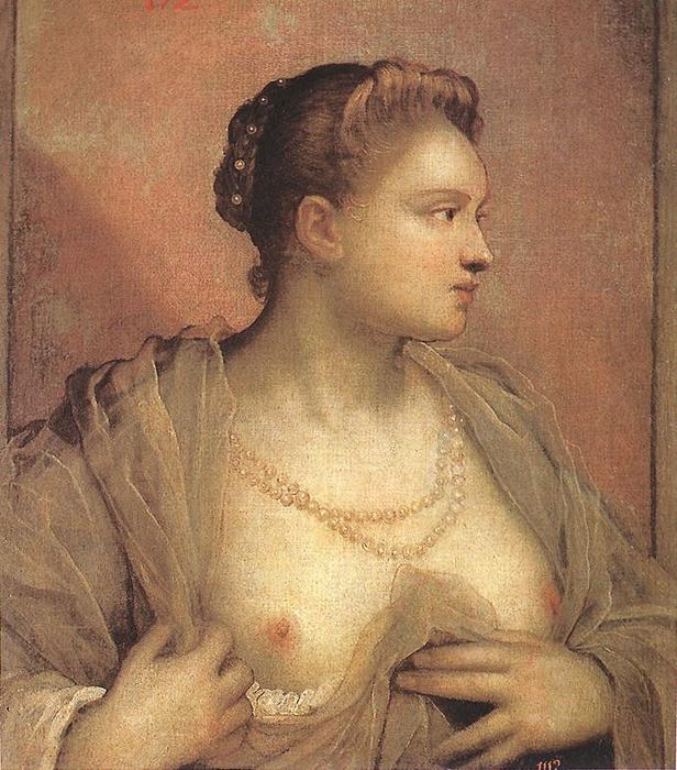 Wikioo.org – L'Encyclopédie des Beaux Arts - Peinture, Oeuvre de Tintoretto (Jacopo Comin) - Portrait d une femme découvrant ses seins