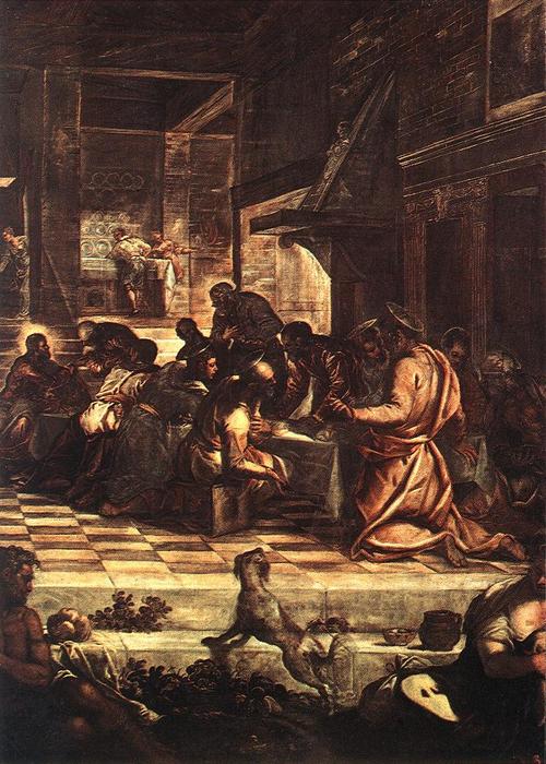 Wikoo.org - موسوعة الفنون الجميلة - اللوحة، العمل الفني Tintoretto (Jacopo Comin) - The Last Supper detail1