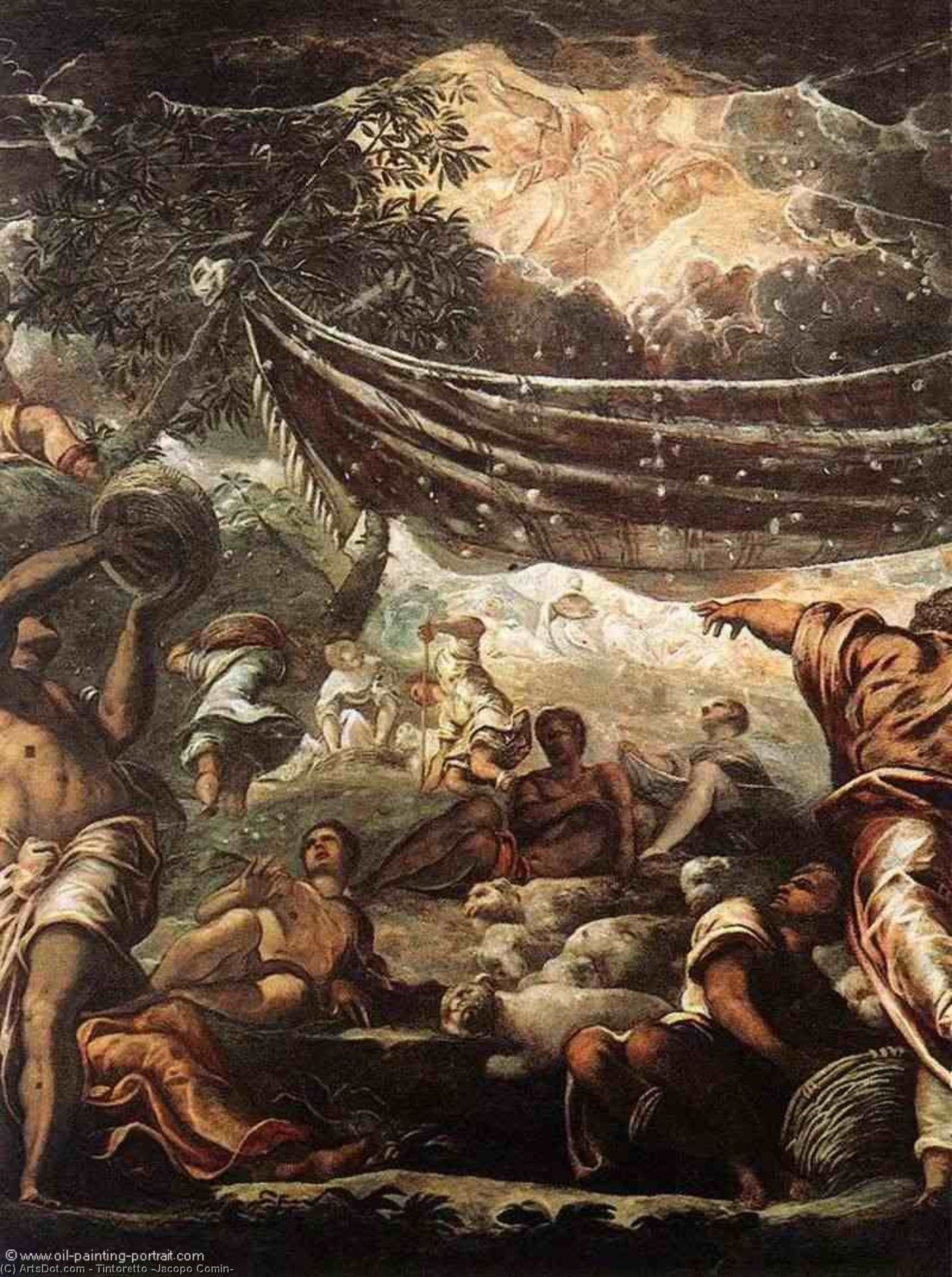 Wikioo.org – La Enciclopedia de las Bellas Artes - Pintura, Obras de arte de Tintoretto (Jacopo Comin) - El milagro del maná detalle