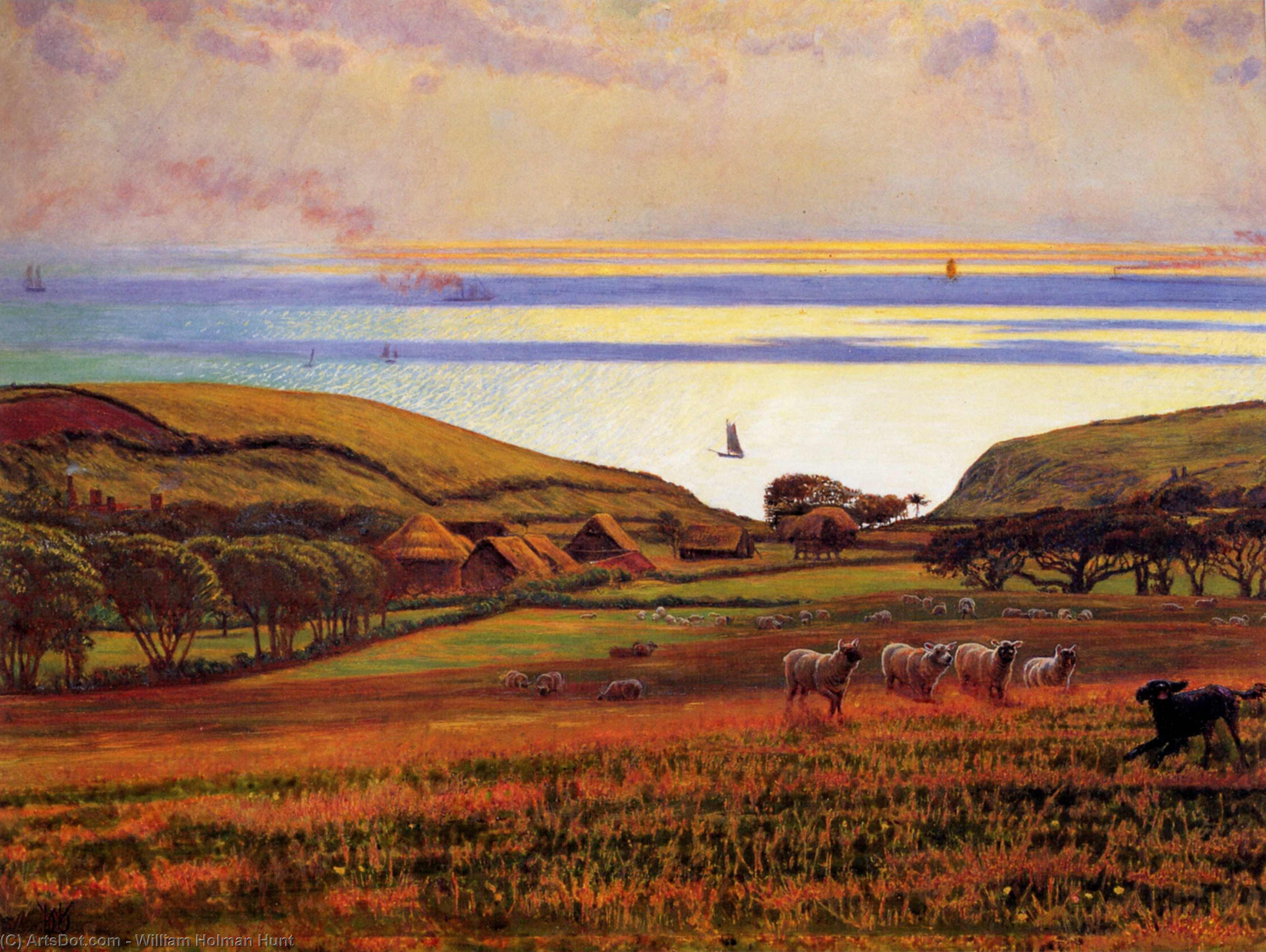 Wikioo.org - The Encyclopedia of Fine Arts - Painting, Artwork by William Holman Hunt - Fairlight Downs, Sunlight on the Sea