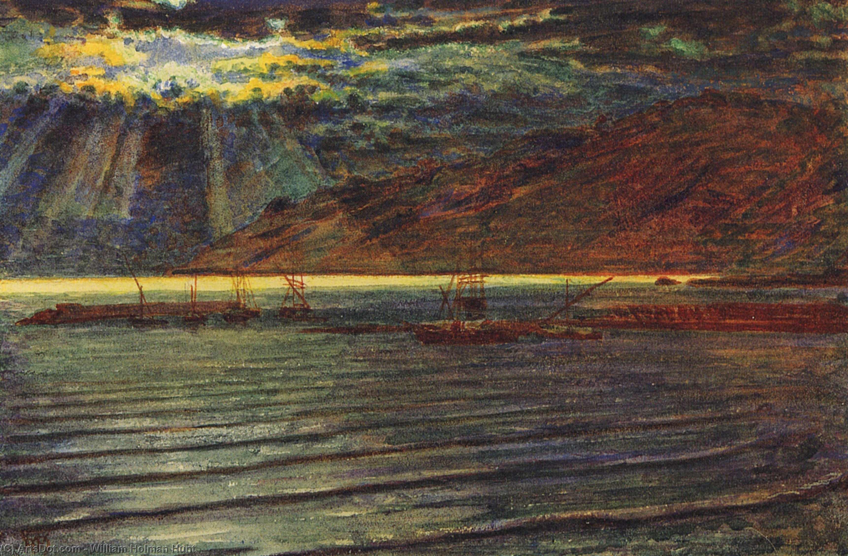 Wikioo.org - The Encyclopedia of Fine Arts - Painting, Artwork by William Holman Hunt - Fishingboats by Moonlight