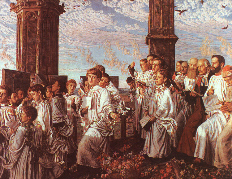 Wikioo.org - The Encyclopedia of Fine Arts - Painting, Artwork by William Holman Hunt - May Morning on Magdalen Tower