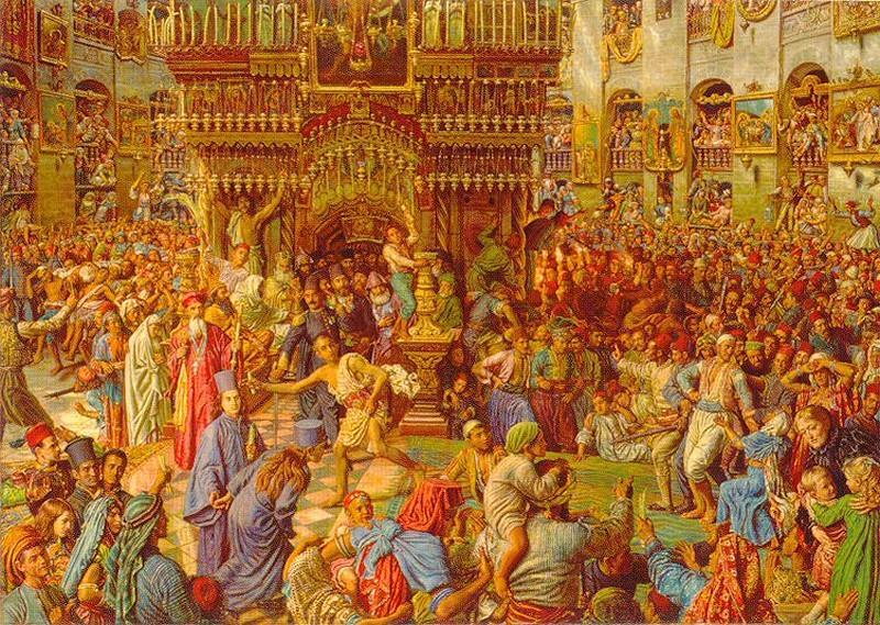 Wikoo.org - موسوعة الفنون الجميلة - اللوحة، العمل الفني William Holman Hunt - The Miracle of the Sacred Fire, Church of the Holy Sepulchre
