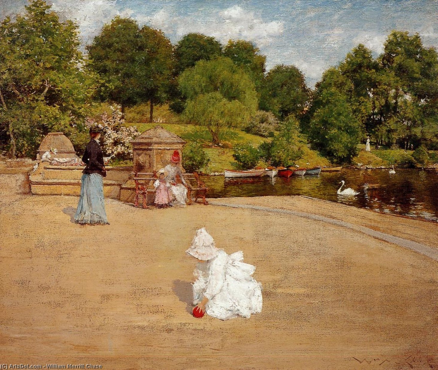 Wikioo.org - The Encyclopedia of Fine Arts - Painting, Artwork by William Merritt Chase - A Bit of the Terrace (aka Early Morning Stroll)