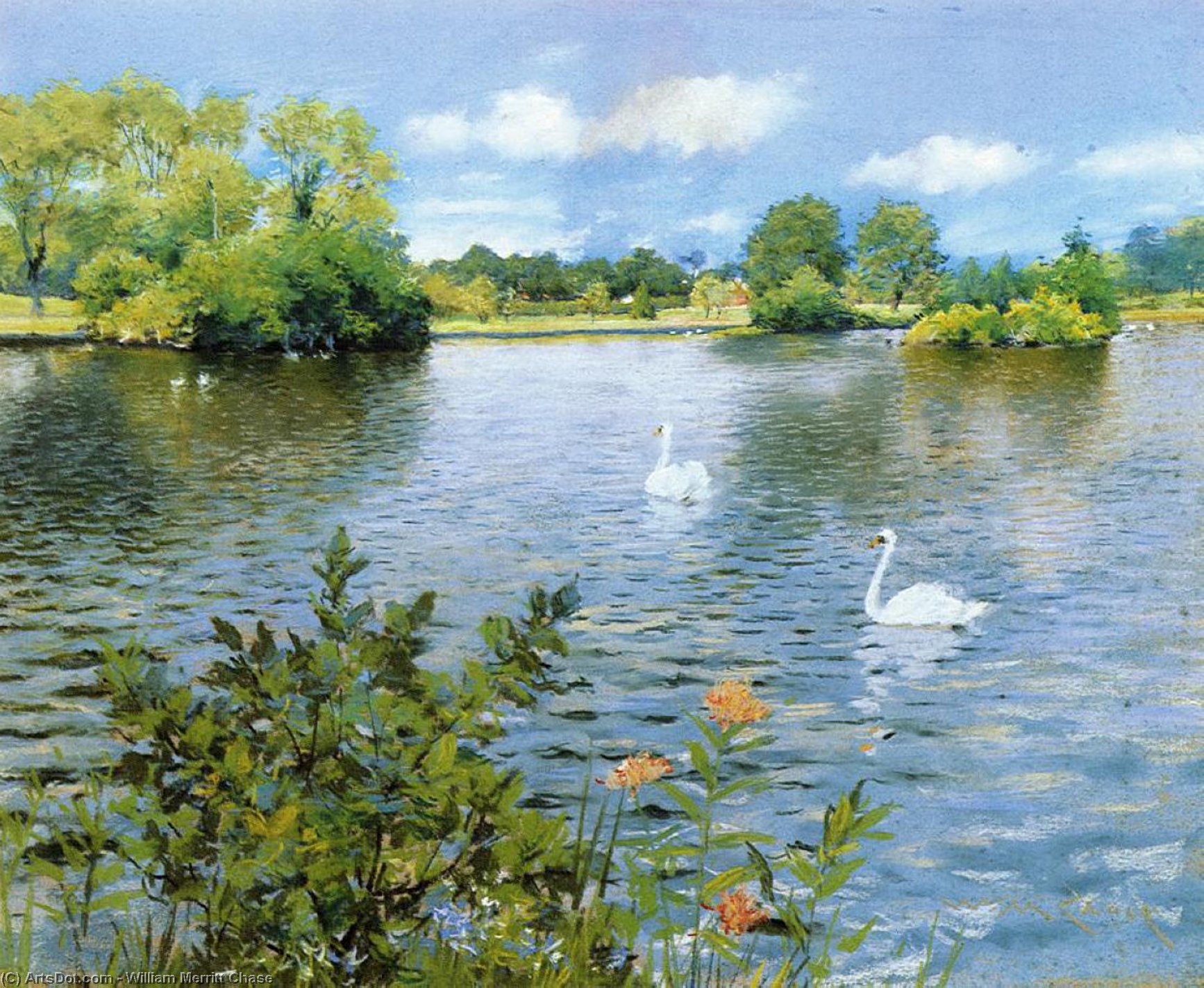 Wikioo.org - The Encyclopedia of Fine Arts - Painting, Artwork by William Merritt Chase - A Long Island Lake