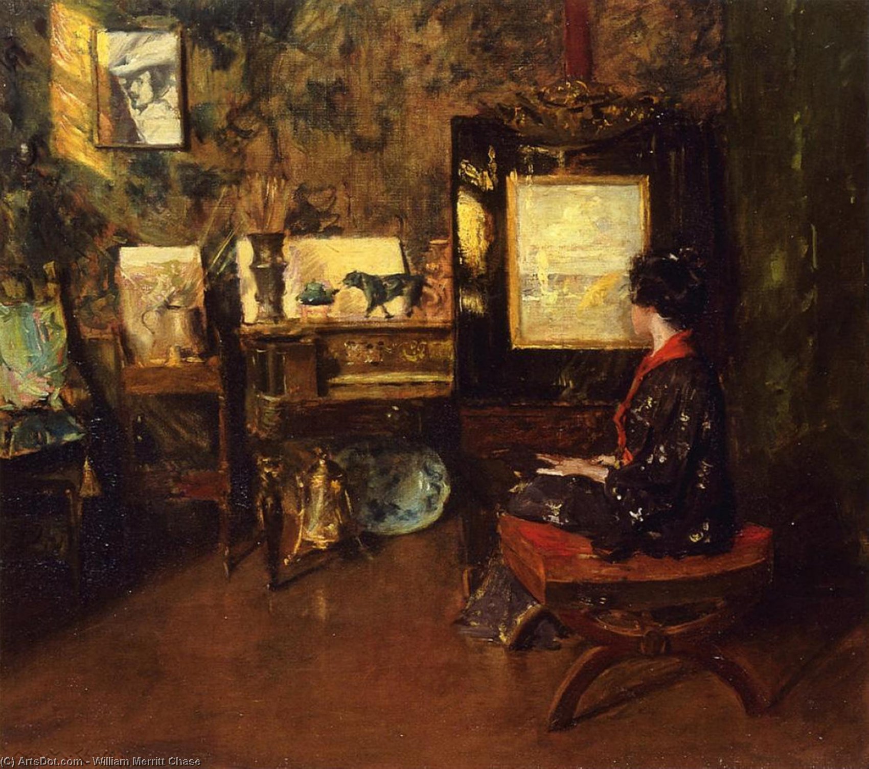 WikiOO.org - Encyclopedia of Fine Arts - Målning, konstverk William Merritt Chase - Alice in the Shinnecock Studio