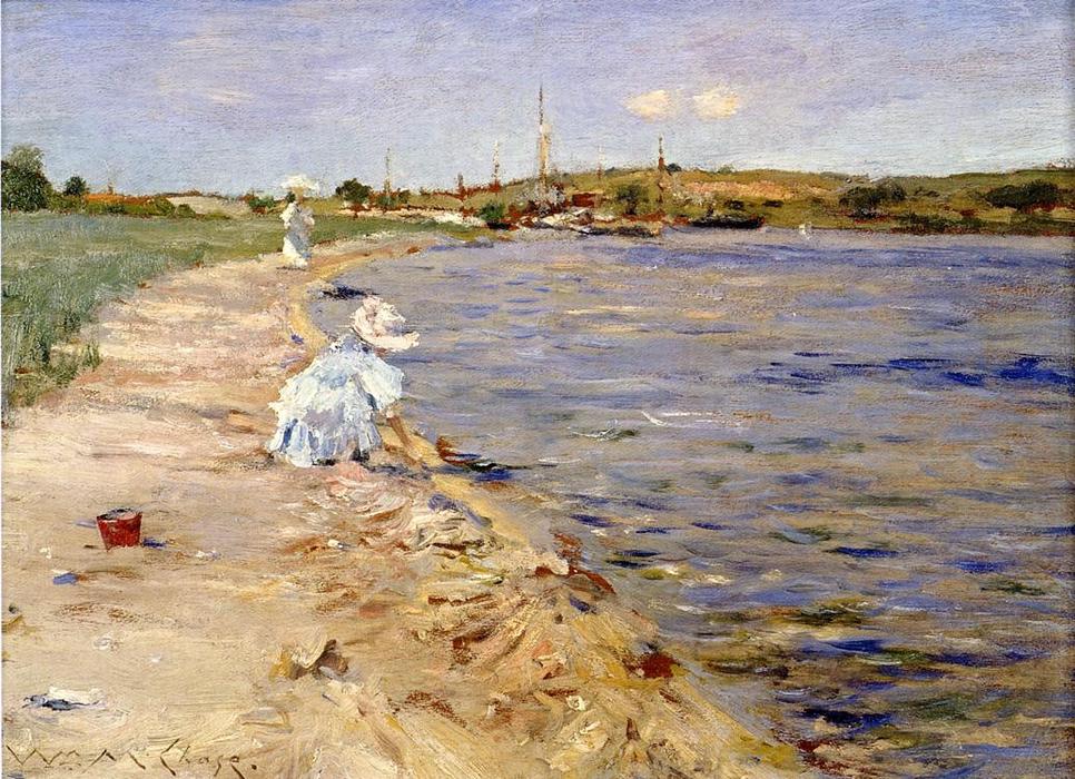 Wikioo.org - The Encyclopedia of Fine Arts - Painting, Artwork by William Merritt Chase - Beach Scene - Morning at Canoe Place