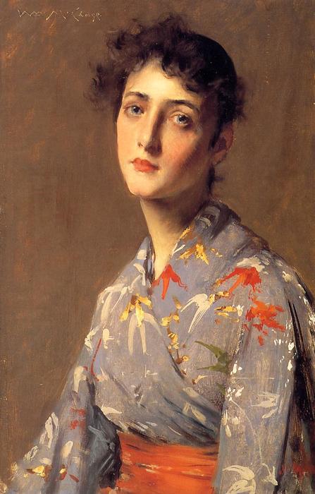 WikiOO.org - Encyclopedia of Fine Arts - Schilderen, Artwork William Merritt Chase - Girl in a Japanese Kimono