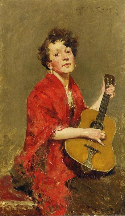 Wikioo.org - Die Enzyklopädie bildender Kunst - Malerei, Kunstwerk von William Merritt Chase - Mädchen mit Gitarre