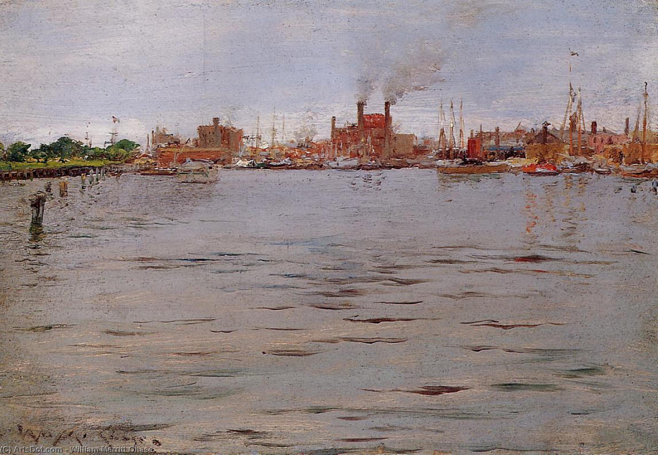 Wikioo.org - The Encyclopedia of Fine Arts - Painting, Artwork by William Merritt Chase - Harbor Scene, Brooklyn Docks